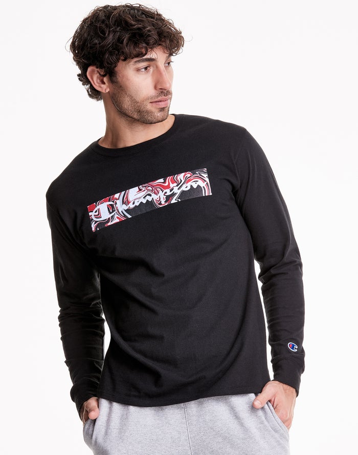 Tricou Champion Classic Long Sleeve Jersey Liquid Filled Block Barbati Negrii - Romania PVNJFCK-61